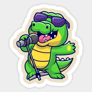 Cute Crocodile Singing Cartoon Sticker